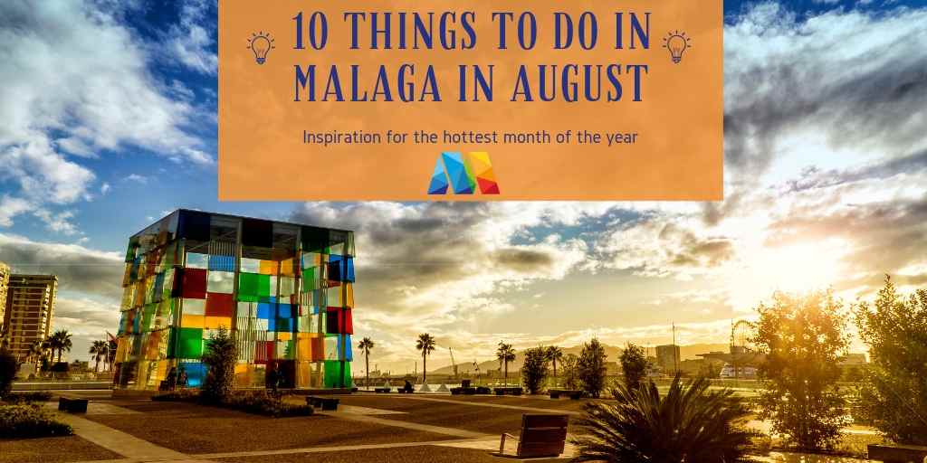 sunset over the Pompidou Centre and Muelle Uno with entertainment as 1 of the things to do in Malaga in August